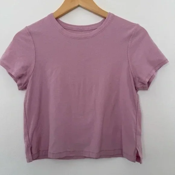 Lululemon Cotton TShirt Cropped Relaxed Fit Light Pink Women Size XS - Picture 6 of 8
